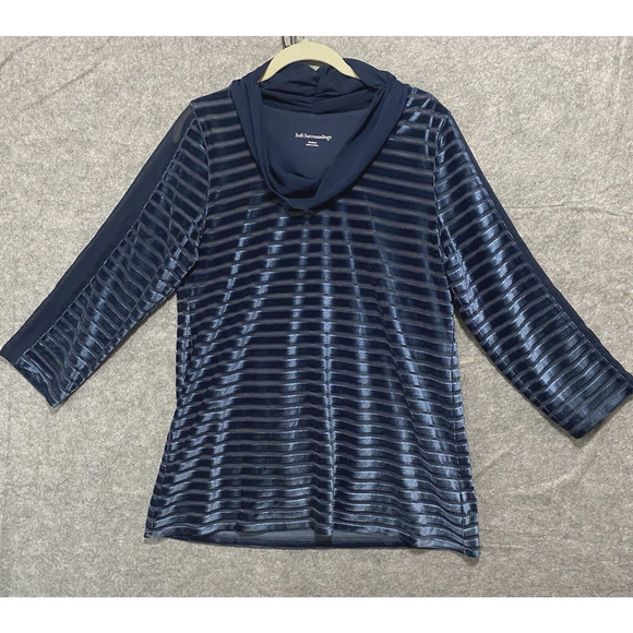 Soft Surroundings Velvet Chiffon Cowl Neck Tunic Sz M‎ Blue Striped Lined Party - Picture 4 of 9